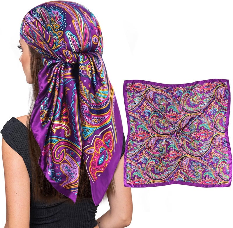 vimate 35" Square Silk Like Head Scarf - Women's Fashion Silk Feeling Scarf for Hair Wrapping and Sleeping at Night. - Image 1